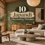 Japandi living room with Japanese-inspired wood slats, natural materials and minimalist decor for 10 common Japandi decorating mistakes